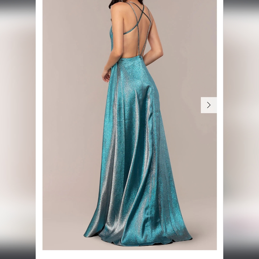 Jovani formal gown glitter crepe blue